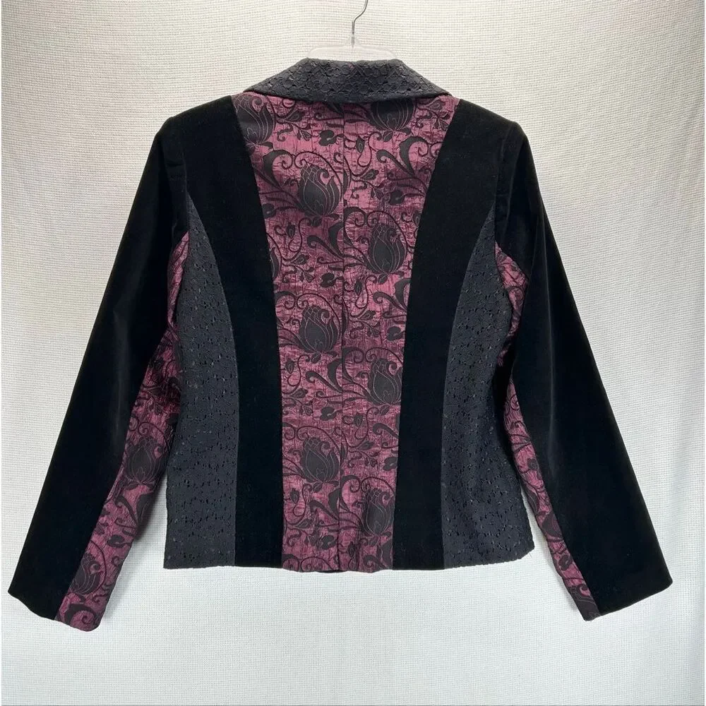 D studio Gothic Velvet Blazer Size 8 Black & Burgundy Y2K Victorian Jacket - Picture 2 of 15